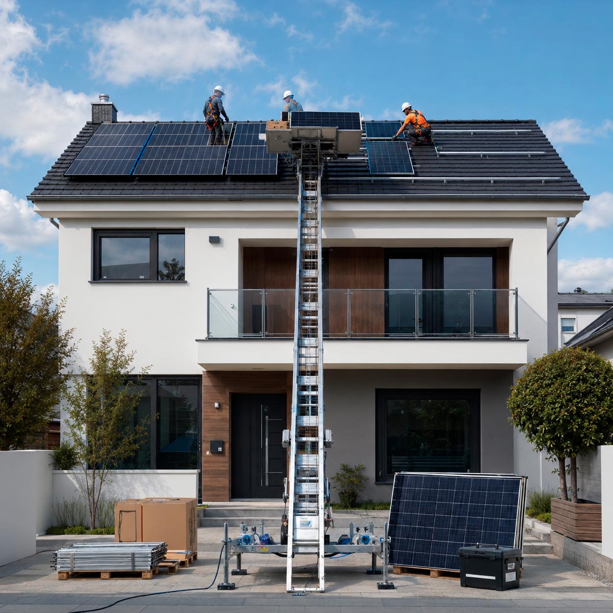Servicio elevación placas solares y material fotovoltaico
